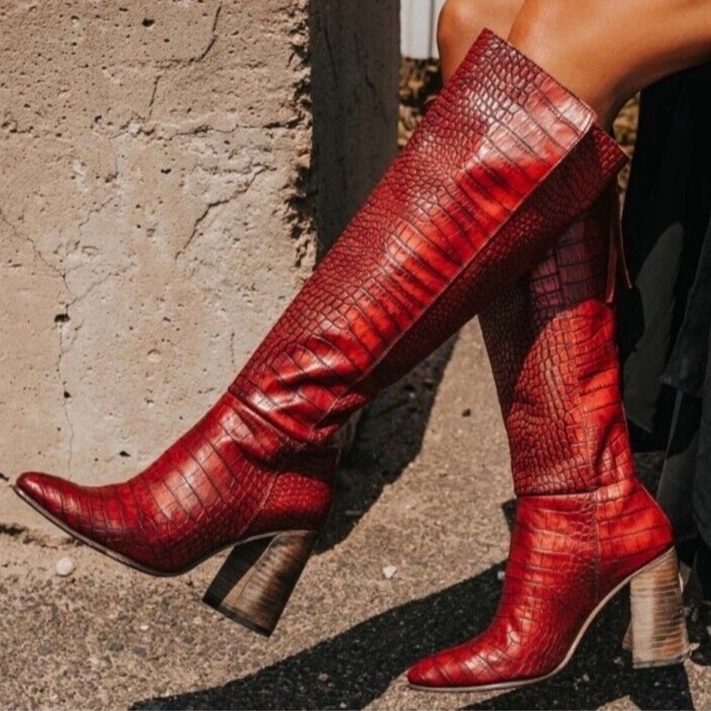 FREEBIRD by Steven Jasper Red Croco Tall Boots Size 10